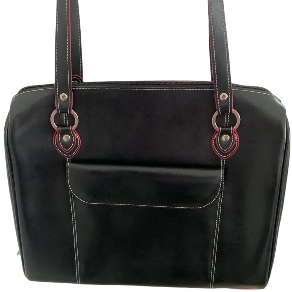 McKlein Glenview Black Red Leather Laptop Shoulder Bag